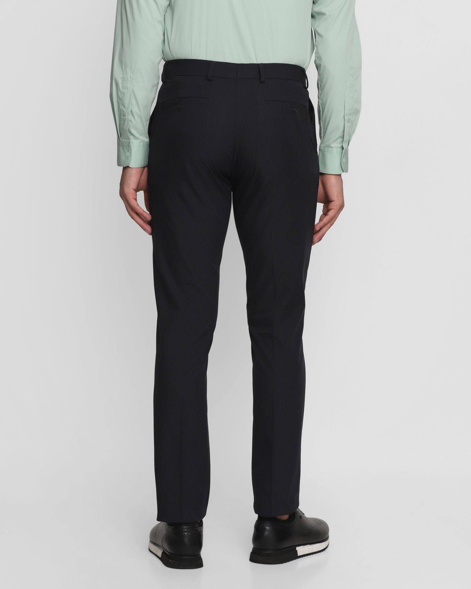 Jade Black Plain Solid Regular Fit Terry Rayon Pants For Men