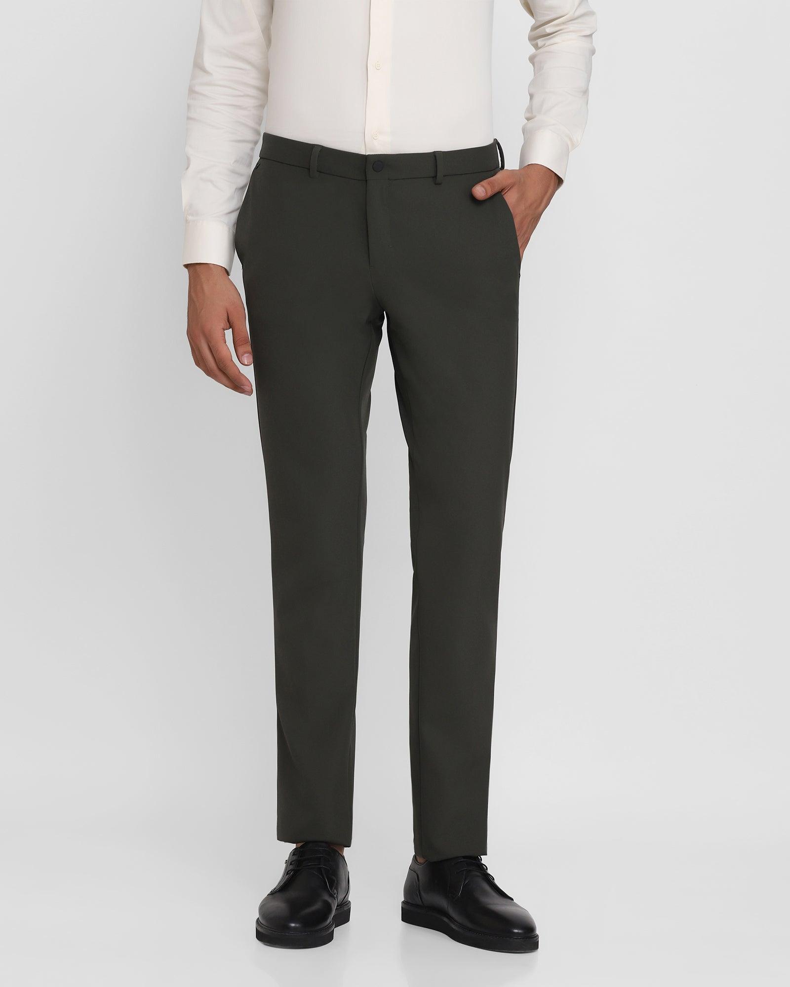TechPro Slim Fit B-91 Formal Olive Solid Trouser - Ashley