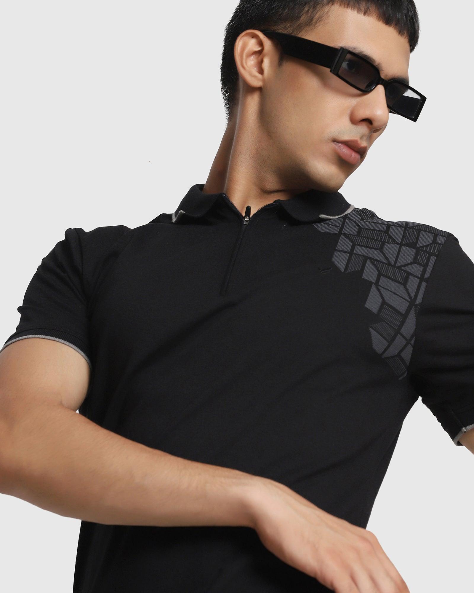 TechPro Polo Jet Black Printed T Shirt - Jack