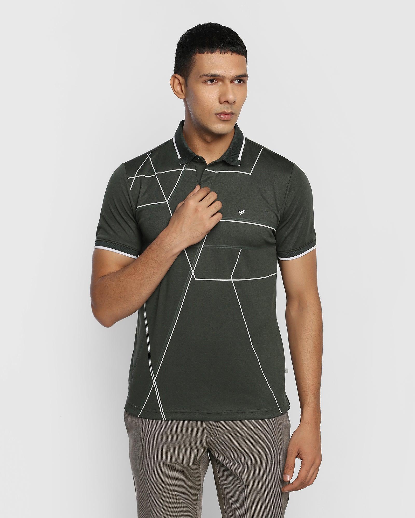 TechPro Polo Olive Printed T Shirt - Cross