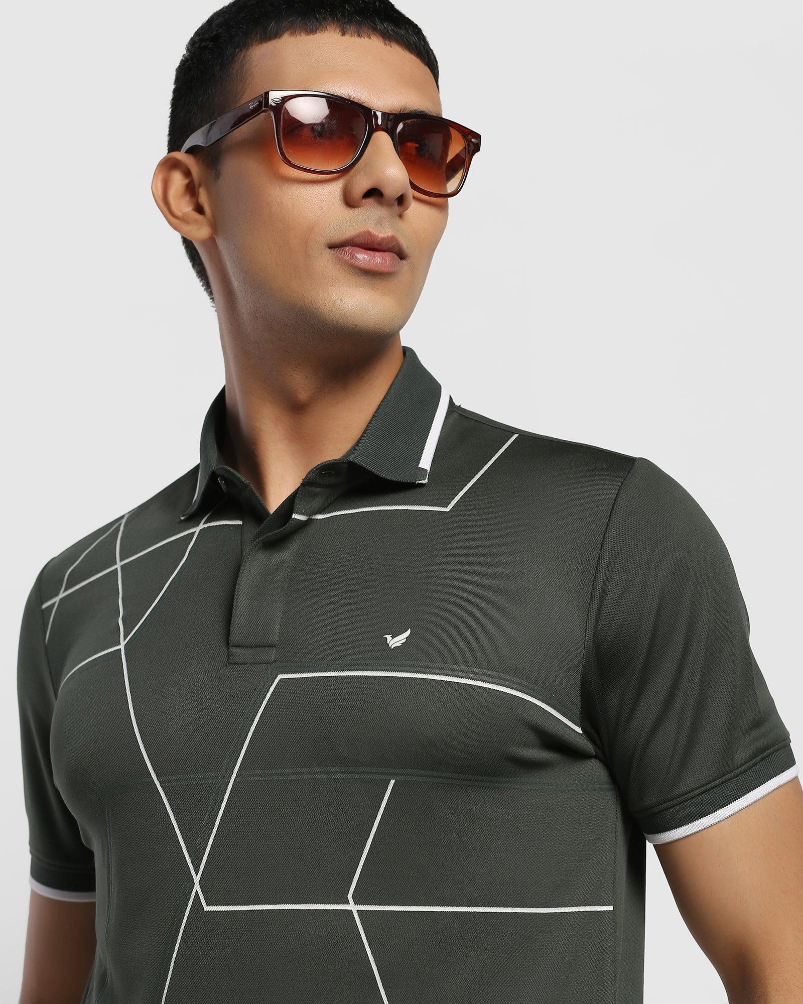 TechPro Polo Olive Printed T Shirt - Cross
