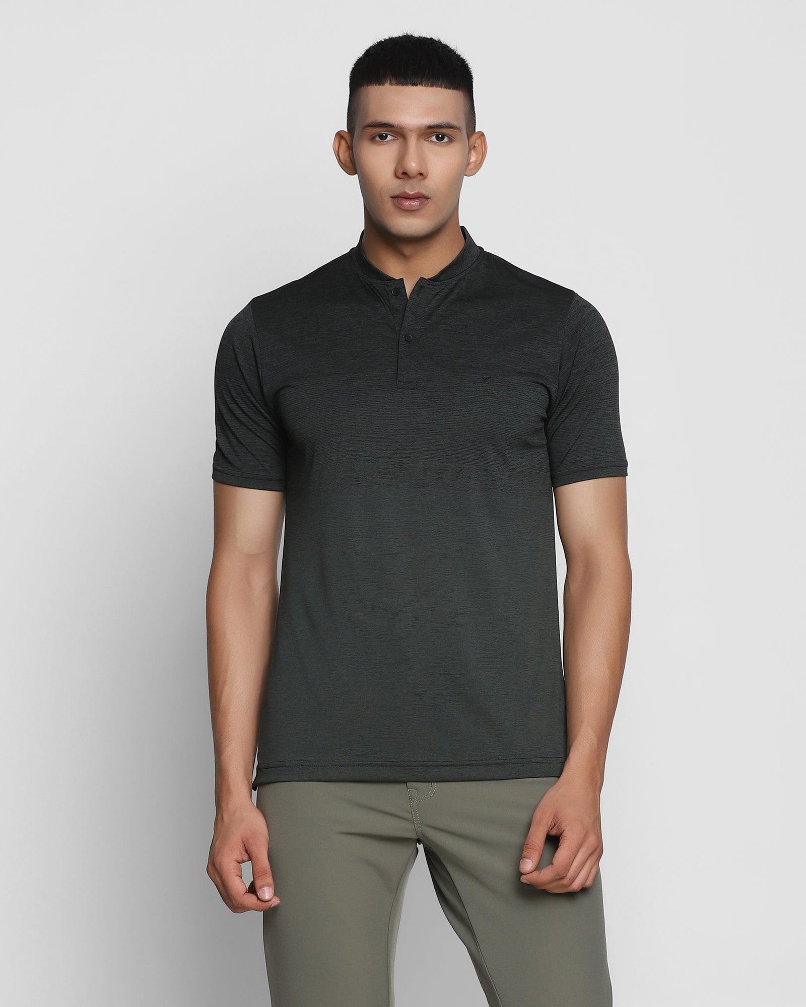 TechPro Mandarin Collar Olive Solid T Shirt - Sport