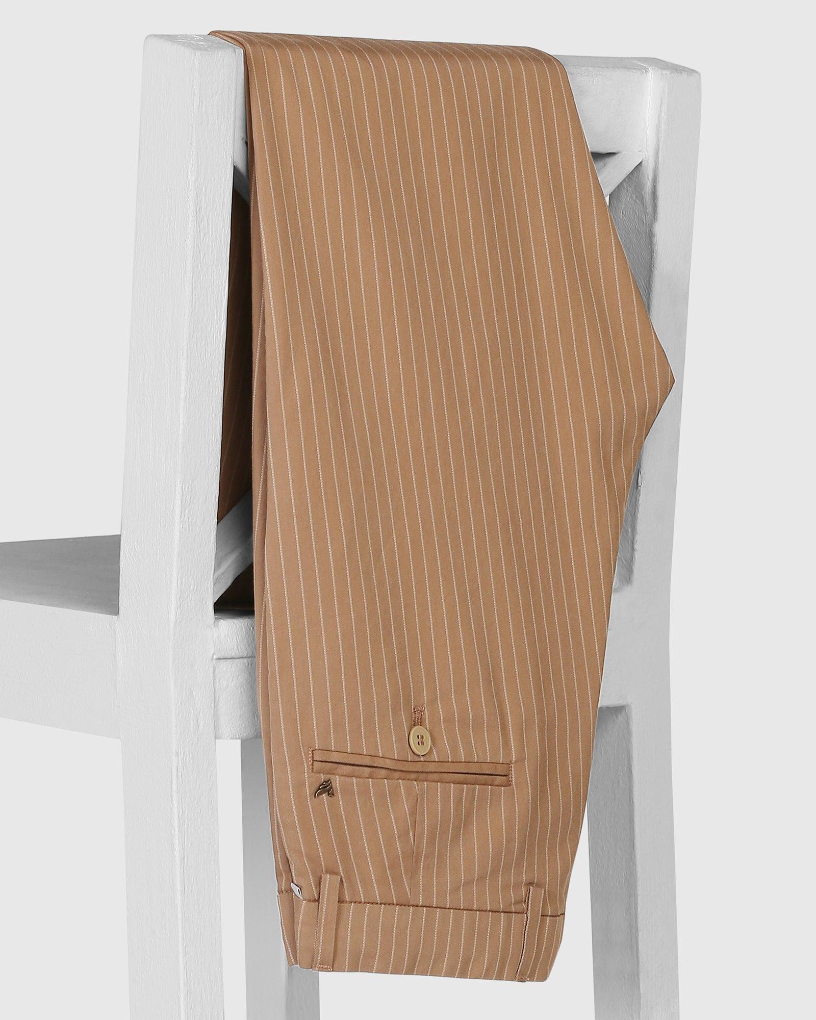 TechPro Slim Fit B-91 Casual Beige Striped Khakis - Mos
