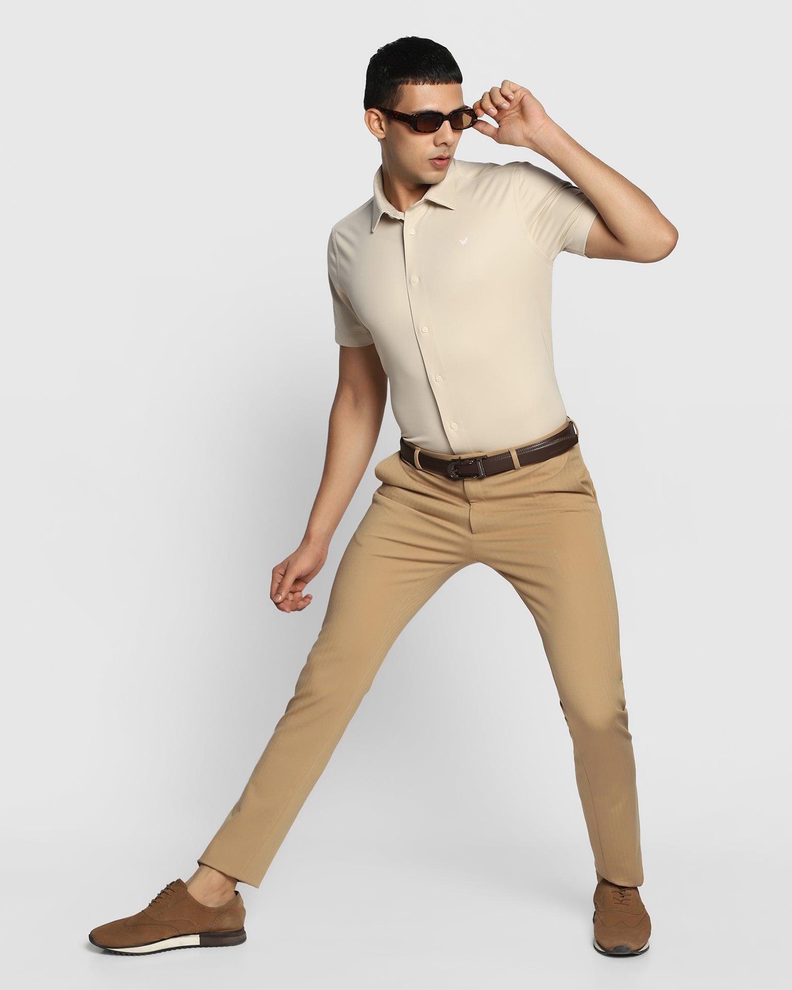 TechPro Slim Fit B-91 Formal Beige Striped Trouser - Aiden