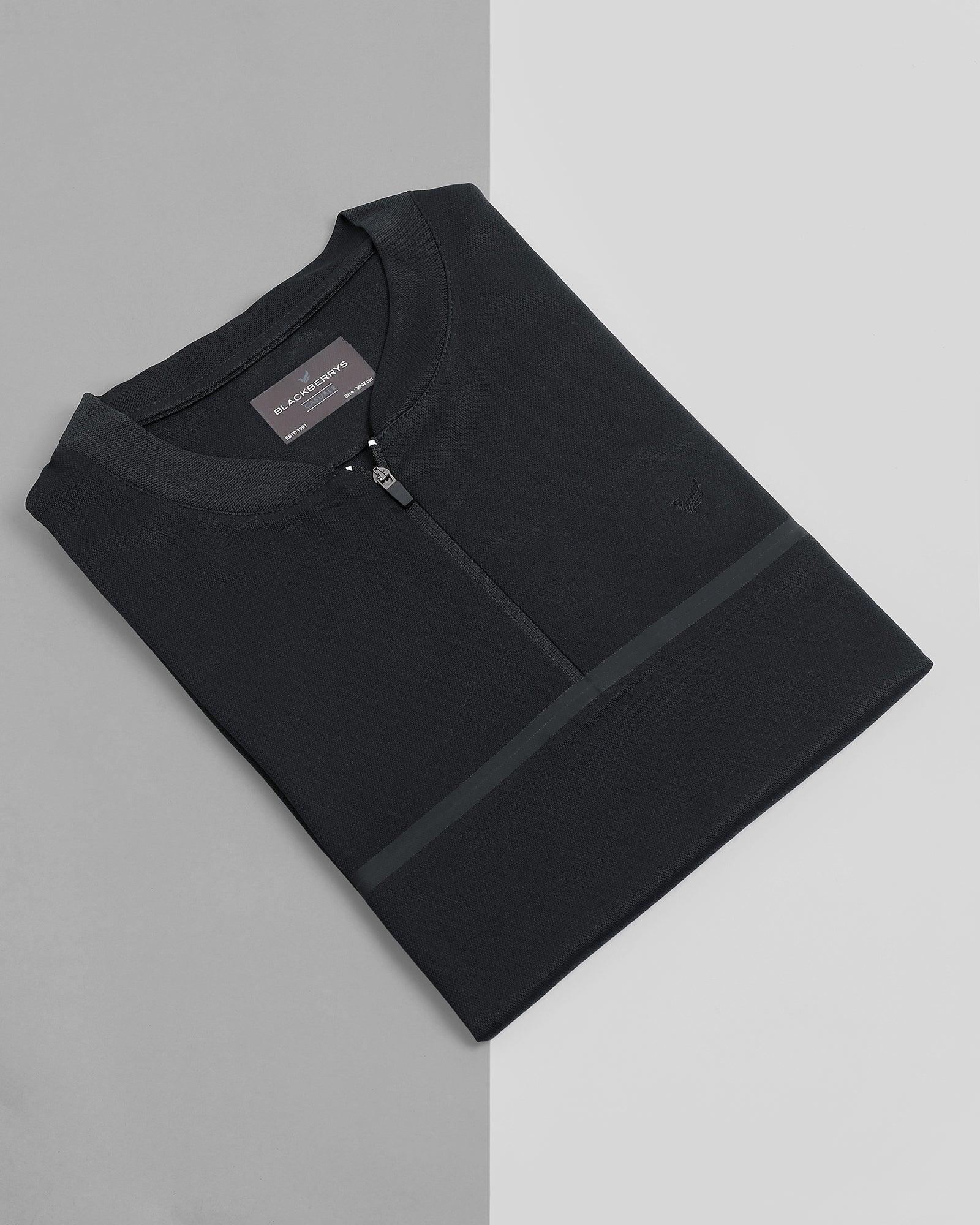 TechPro Stylized Collar Black Textured T Shirt - Bond