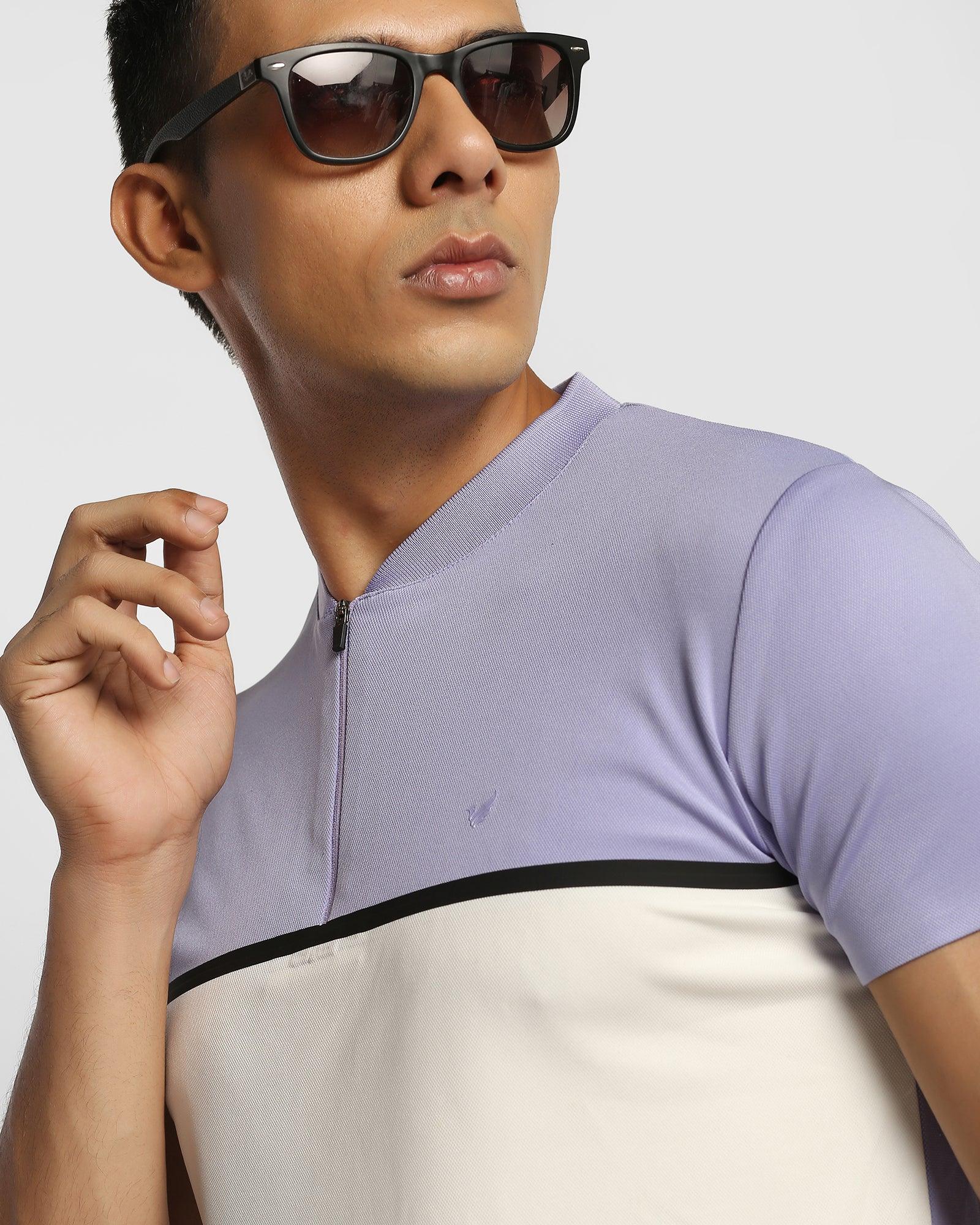 TechPro Stylized Collar Lilac Purple Textured T Shirt - Bond