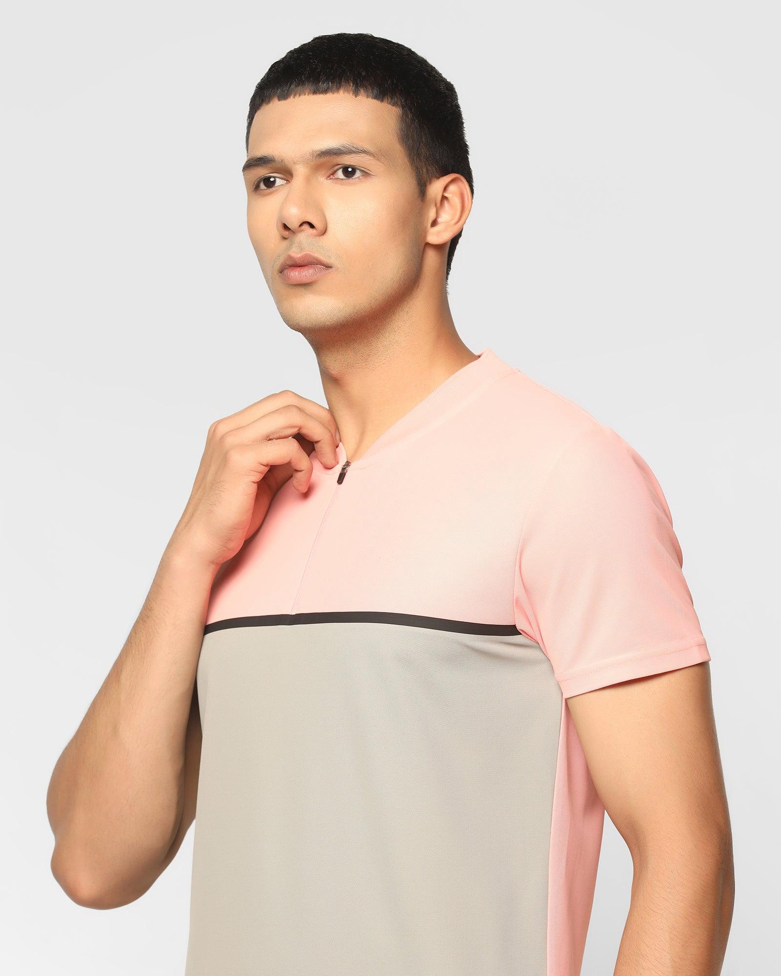 TechPro Henley Collar Pink Textured T Shirt - Bond