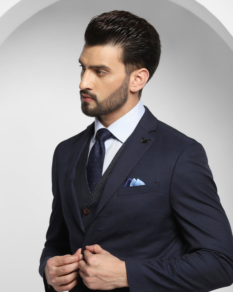 Luxe Three Piece Navy Textured Formal Suit - Caspian