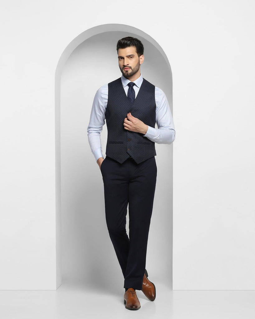 Luxe Three Piece Navy Textured Formal Suit - Caspian