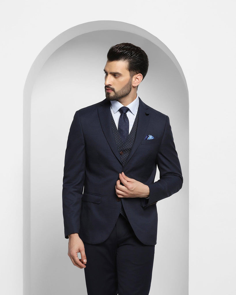 Luxe Three Piece Navy Textured Formal Suit - Caspian