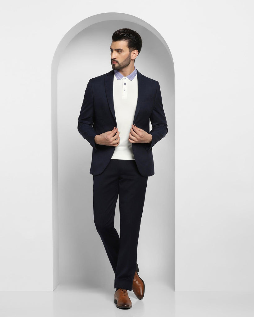 Luxe Three Piece Navy Textured Formal Suit - Caspian