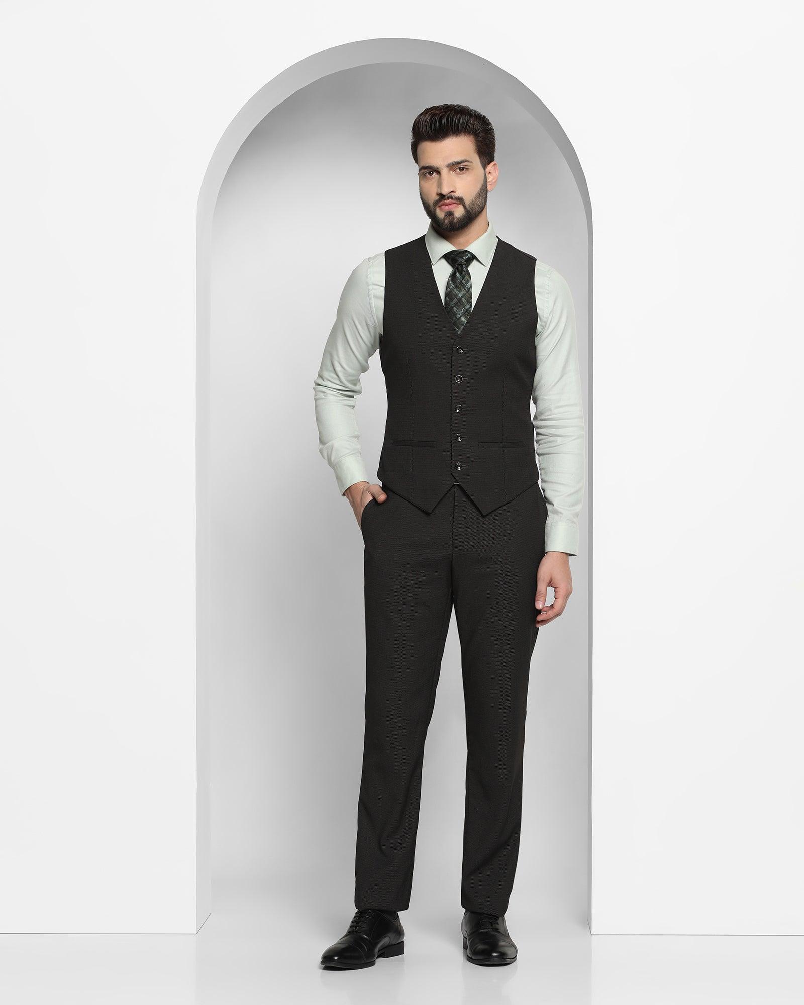 Three Piece Black Textured Formal Suit - Rian