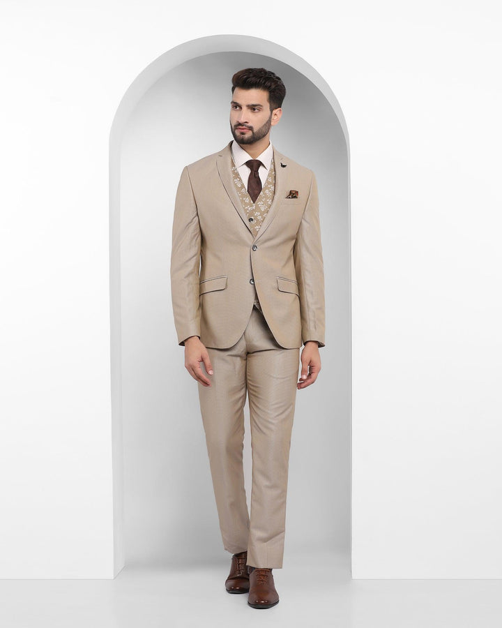 Three Piece Golden Textured Formal Suit - Bonto