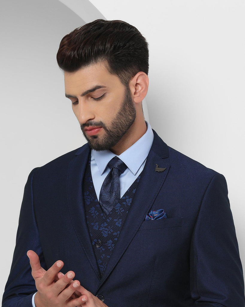 Three Piece Navy Textured Formal Suit - Bonto