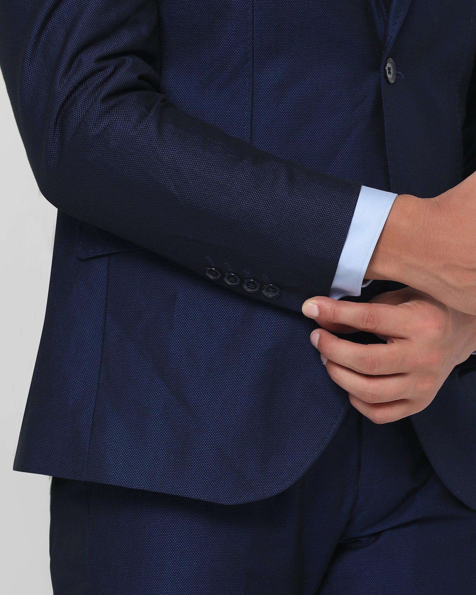 Three Piece Navy Textured Formal Suit - Bonto