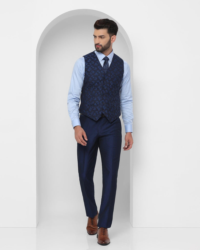 Three Piece Navy Textured Formal Suit - Bonto