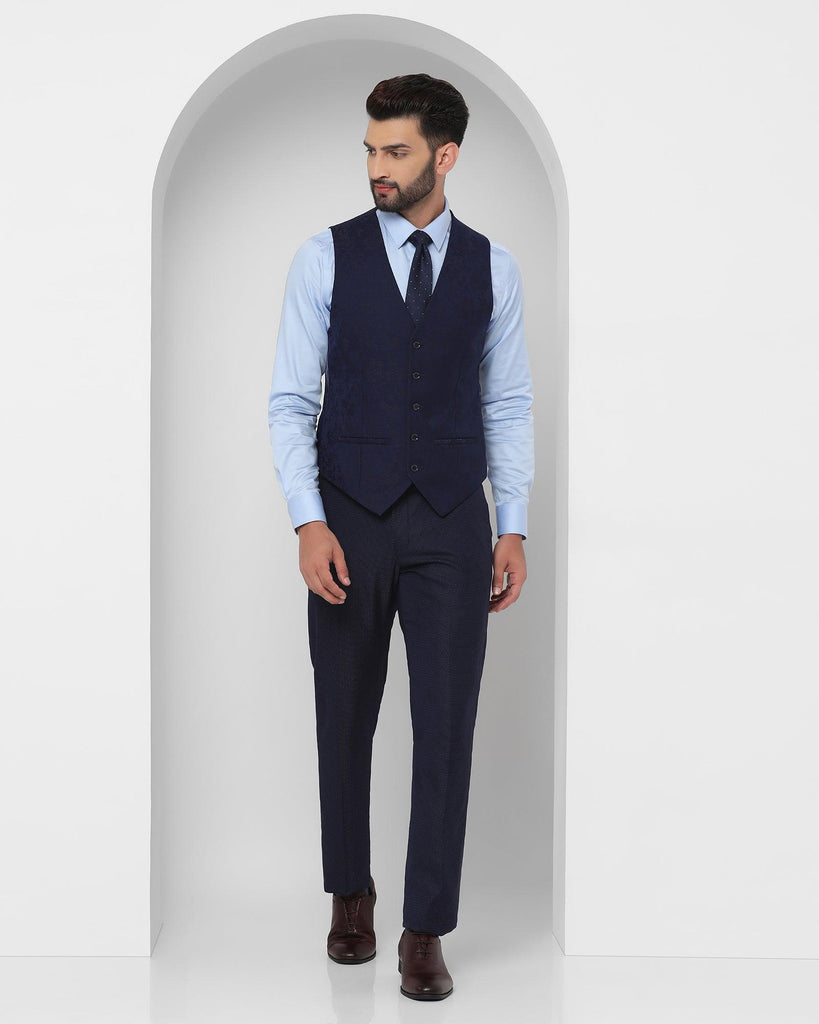 Three Piece Navy Textured Formal Suit - Bonto