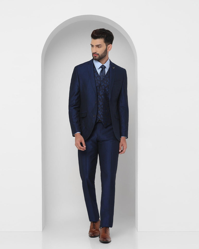 Three Piece Navy Textured Formal Suit - Bonto