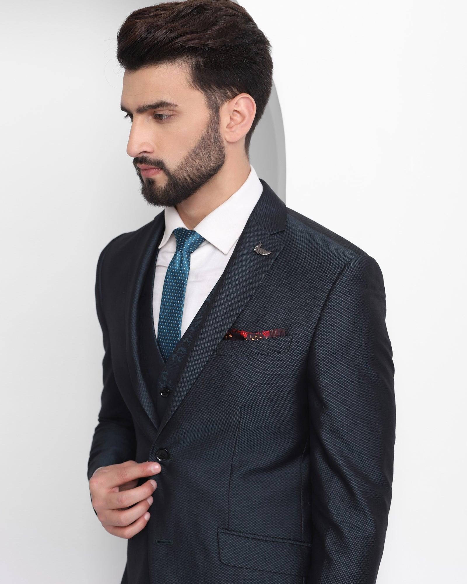 Three Piece Olive Textured Formal Suit - Mawrry