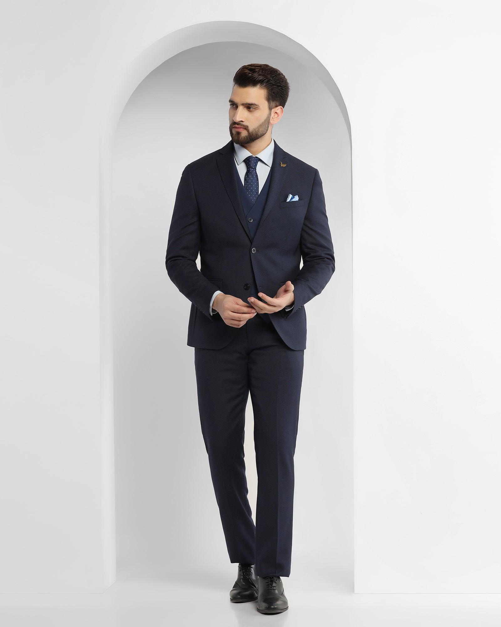 Luxe Three Piece Royal Blue Textured Formal Suit Rolfe