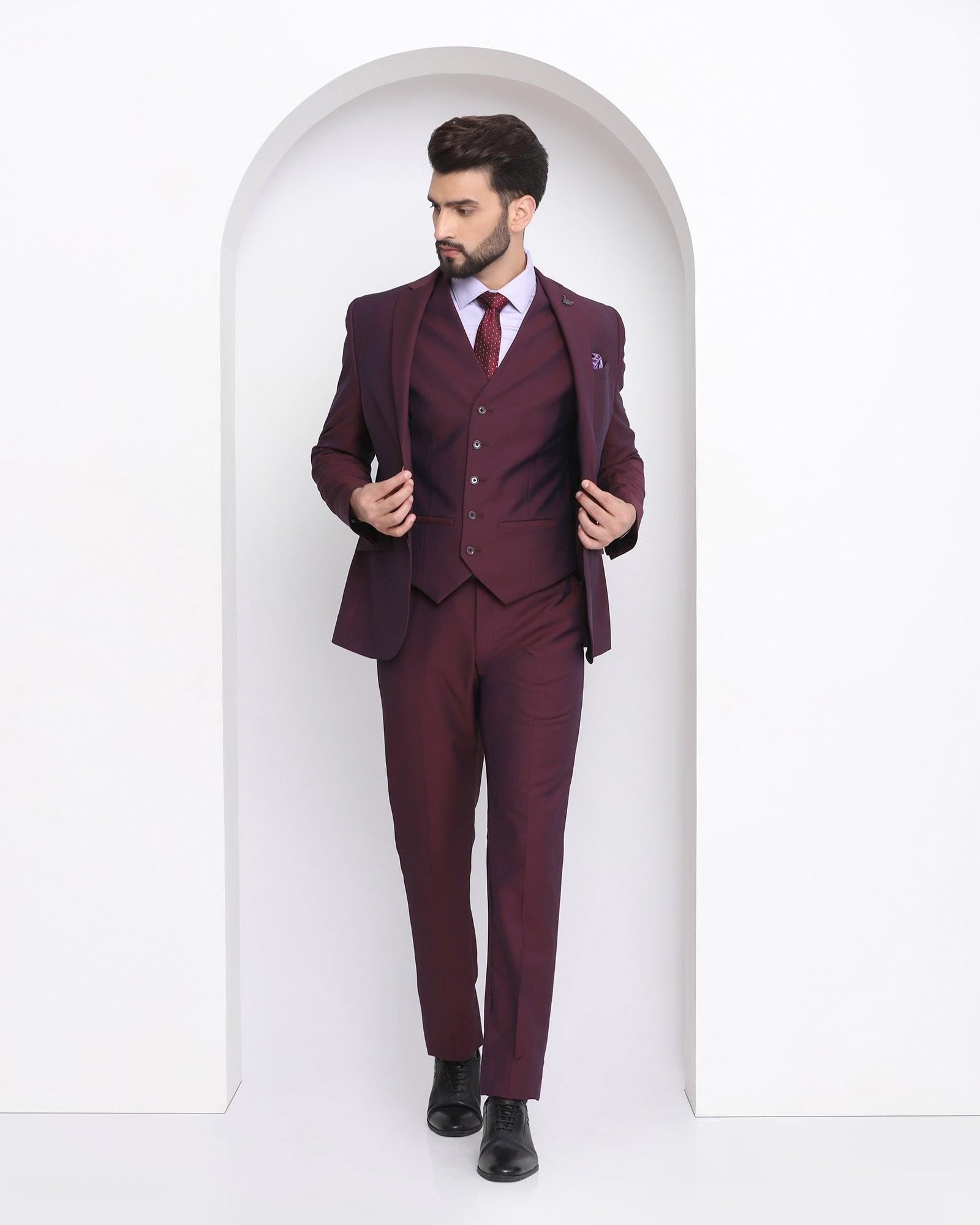 Groom 3 Piece Wine Wedding Suit Online | Bagtesh Fashion