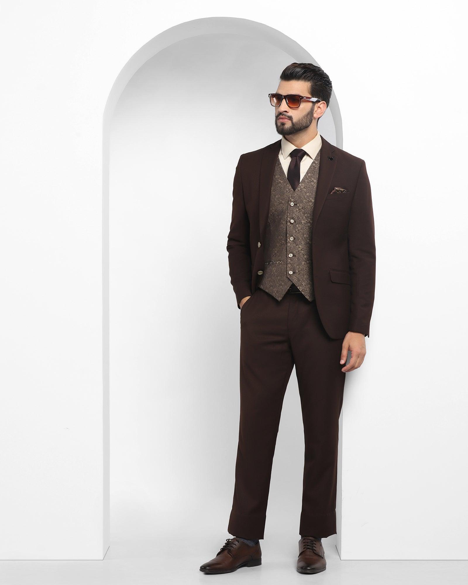 Light Brown 3-piece Pants Suits, Brown Formal Suits With Blazer