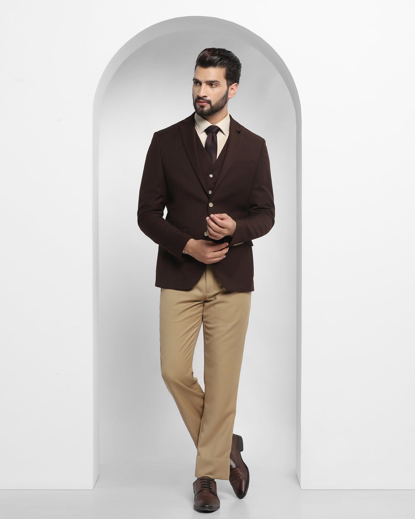 Winkley Street Slim Fit Chocolate Brown Men's Three Piece Suit With  Decorative Gold Buttons And Peak Lapels | MrGuild