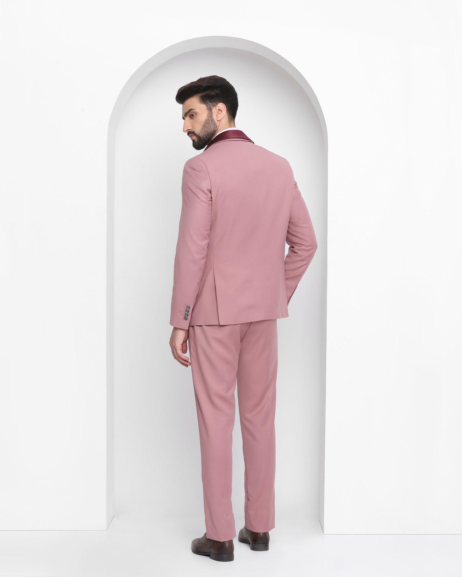 Multitude 6X Pink Textured Formal Suit - Domnia