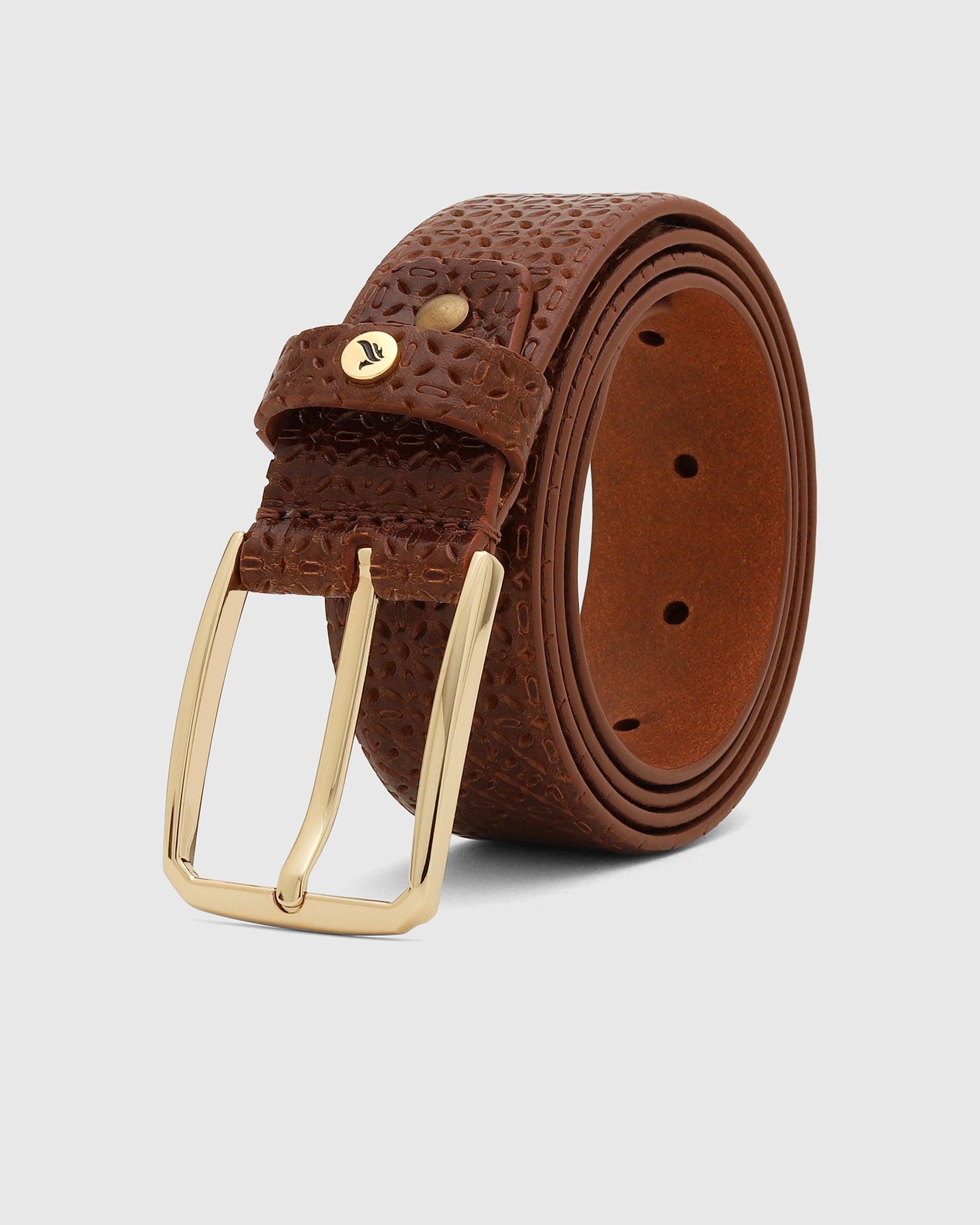 Leather Tan Textured Belt - Qampel