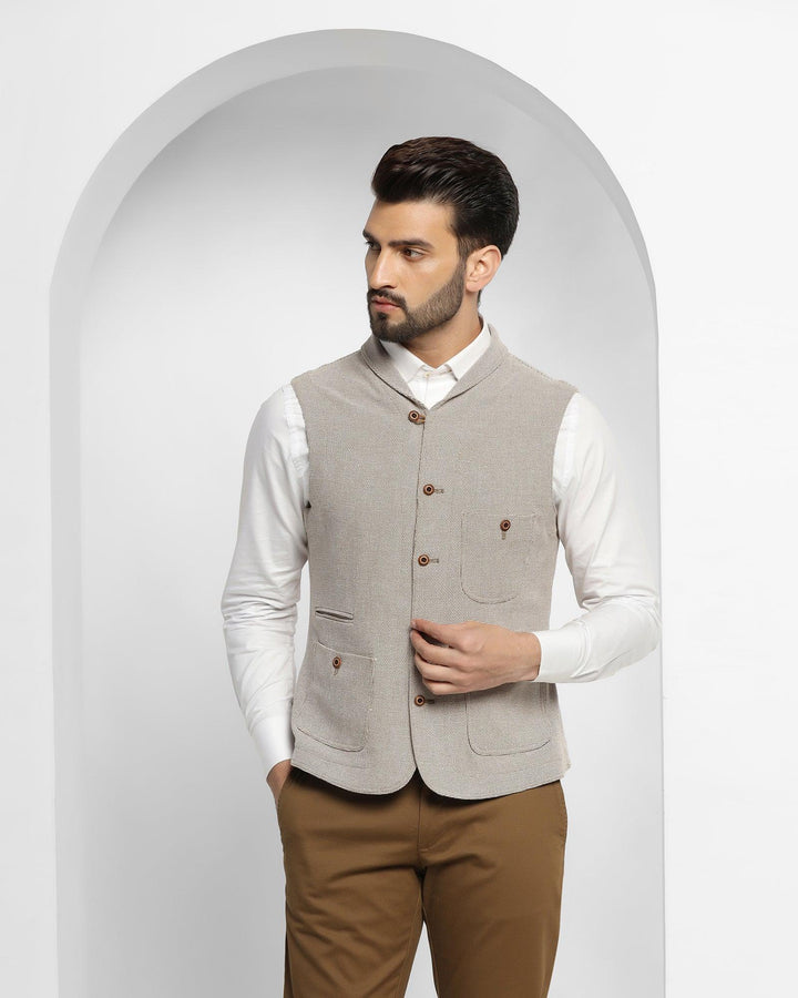 Bandhgala Casual Tobacco Brown Textured Waistcoat - Armando