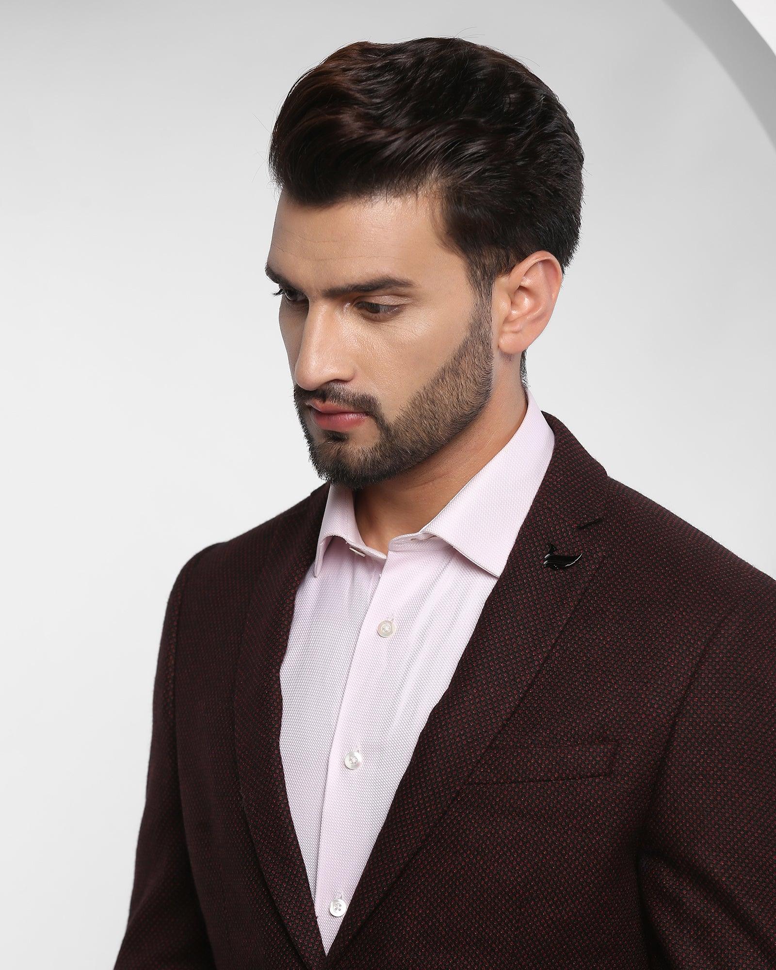 Casual Maroon Textured Blazer - Tommy
