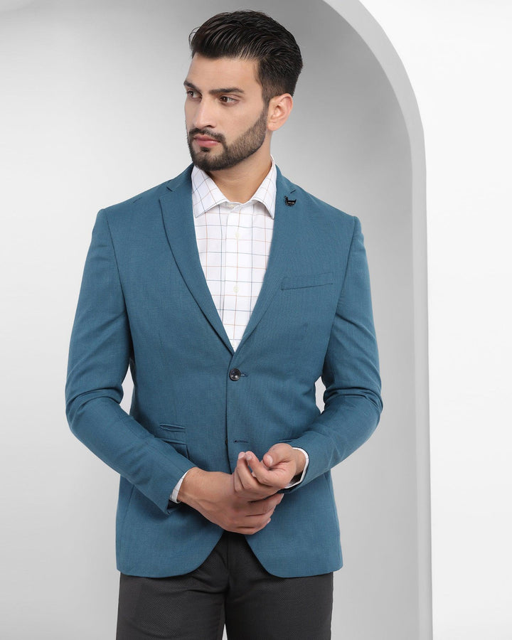 Casual Teal Blue Textured Blazer - Drake