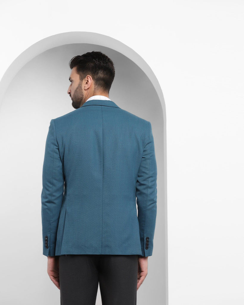 Casual Teal Blue Textured Blazer - Drake