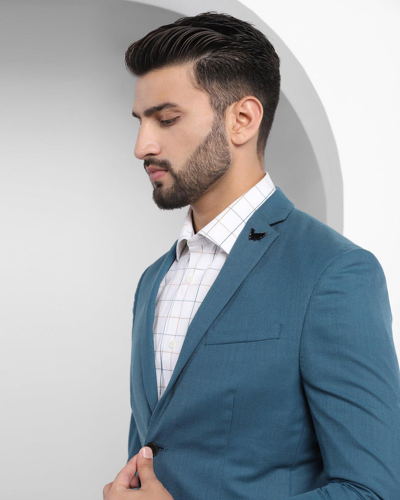 Casual Teal Blue Textured Blazer - Drake