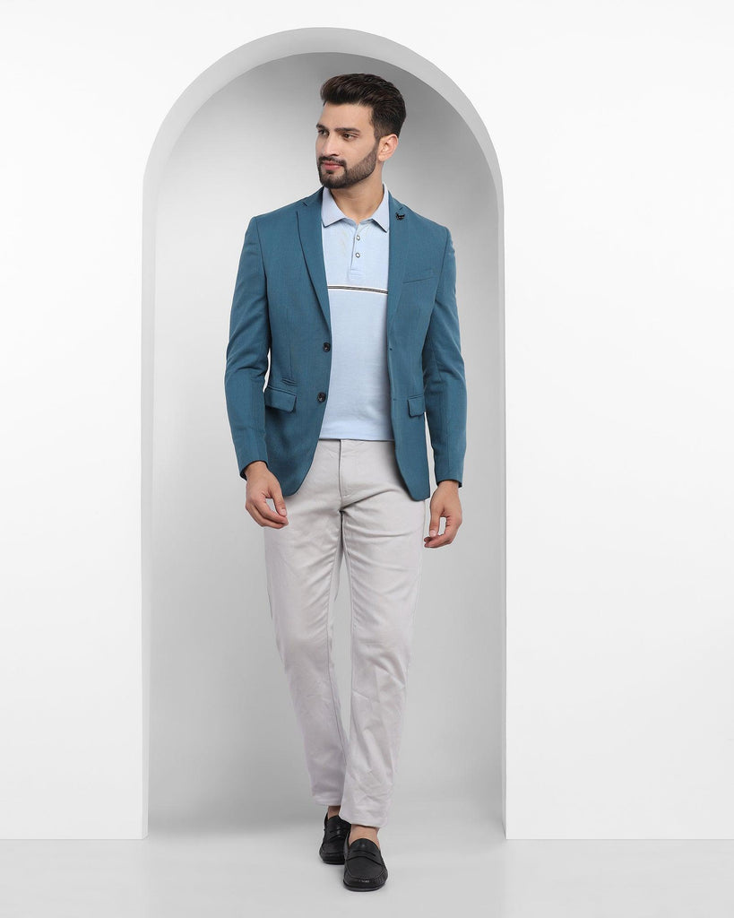 Casual Teal Blue Textured Blazer - Drake