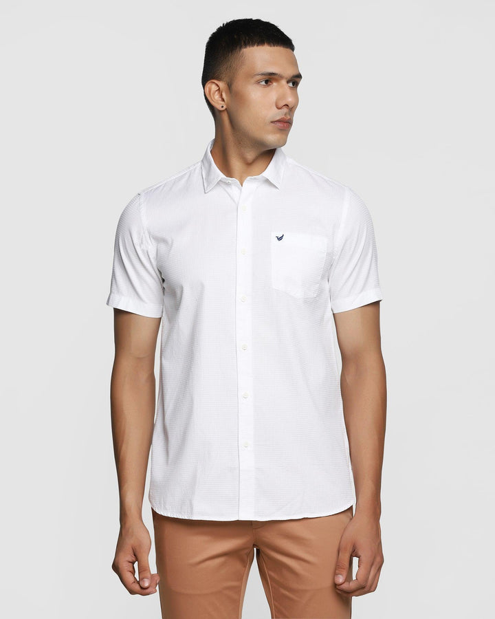 Formal Half Sleeve White Textured Shirt - Oswego