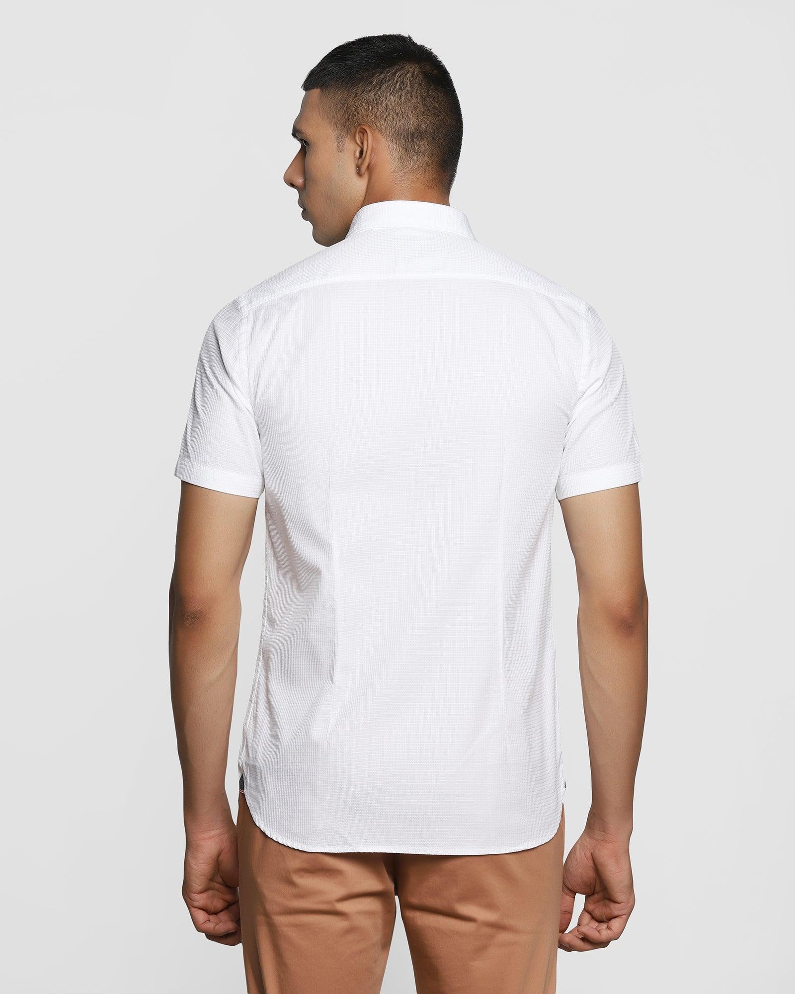 Formal Half Sleeve White Textured Shirt - Oswego