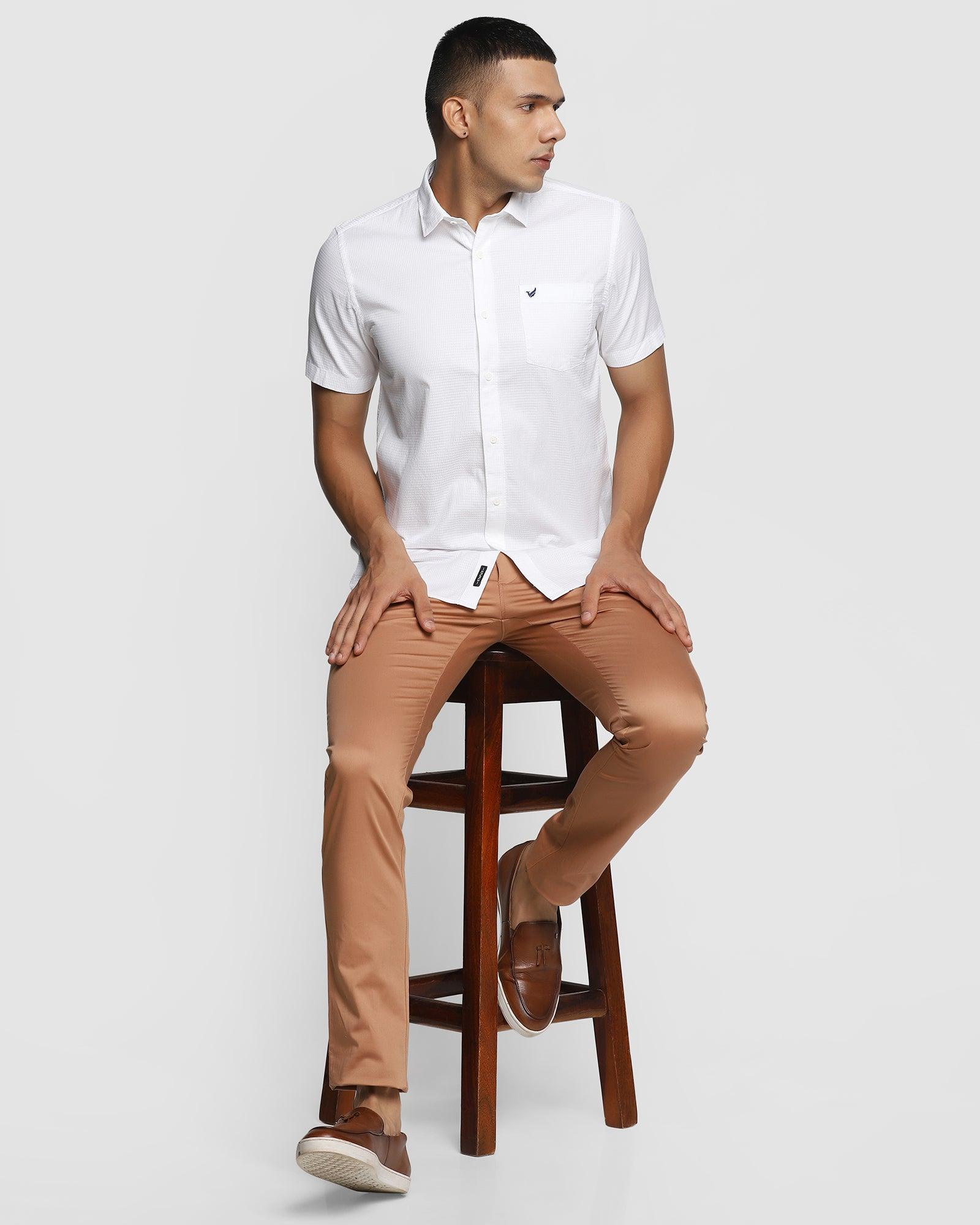 Formal Half Sleeve White Textured Shirt - Oswego