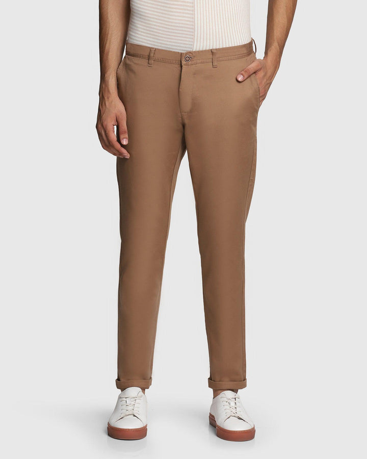 Super Slim Phoenix Casual Brown Textured Khakis - Waltis