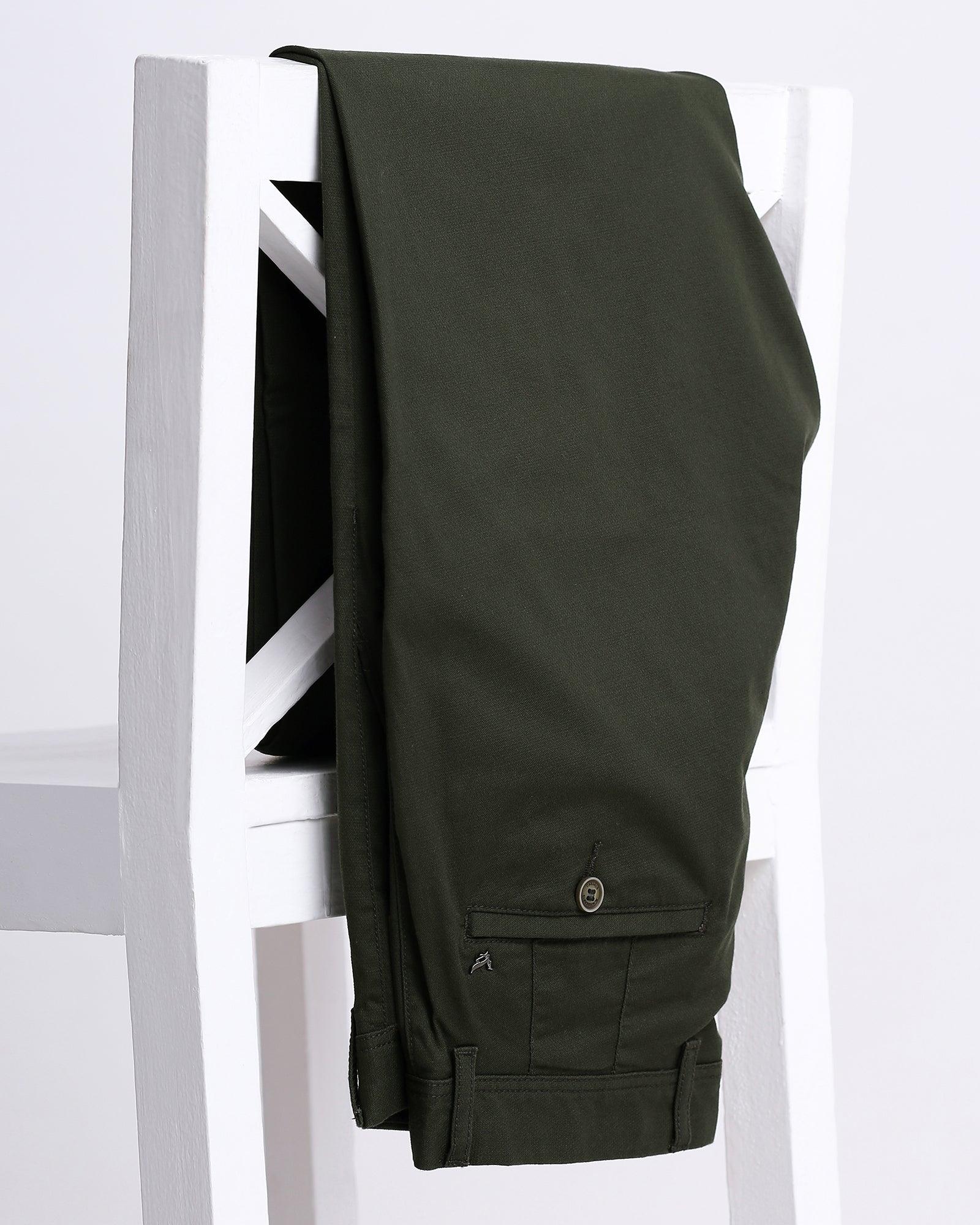 Slim Fit B-91 Casual Dark Green Textured Khakis - Altis