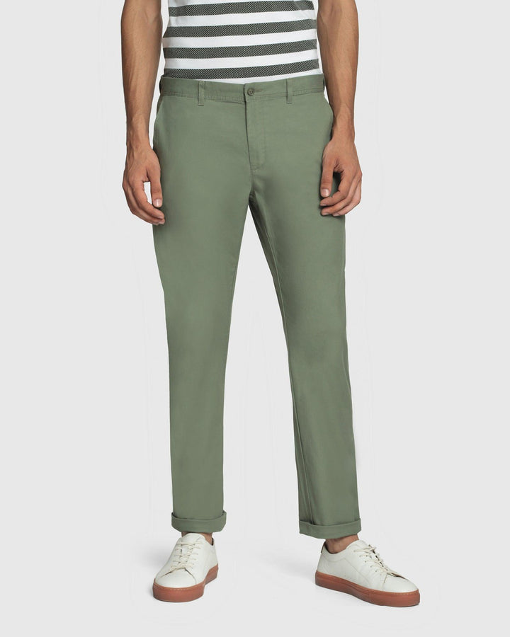 Slim Comfort B-95 Casual Green Textured Khakis - Crater