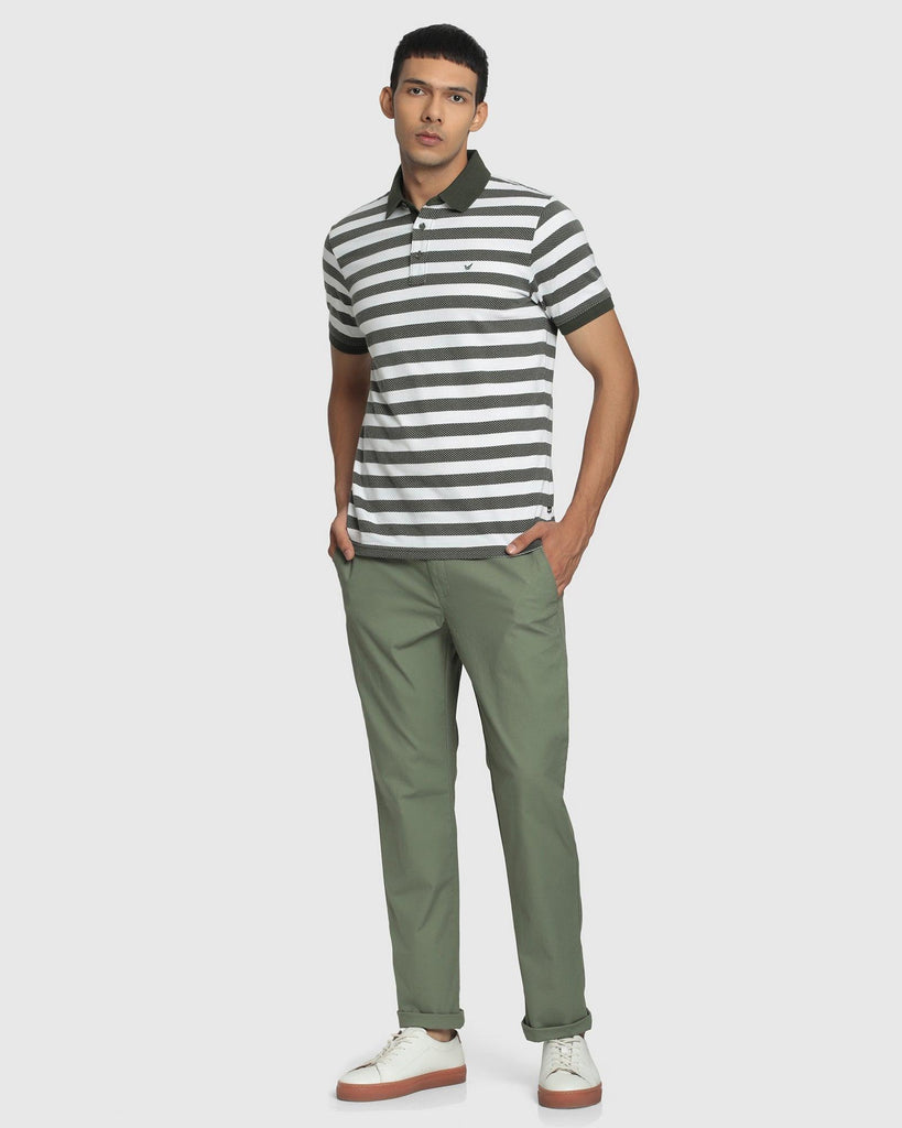 Slim Comfort B-95 Casual Green Textured Khakis - Crater