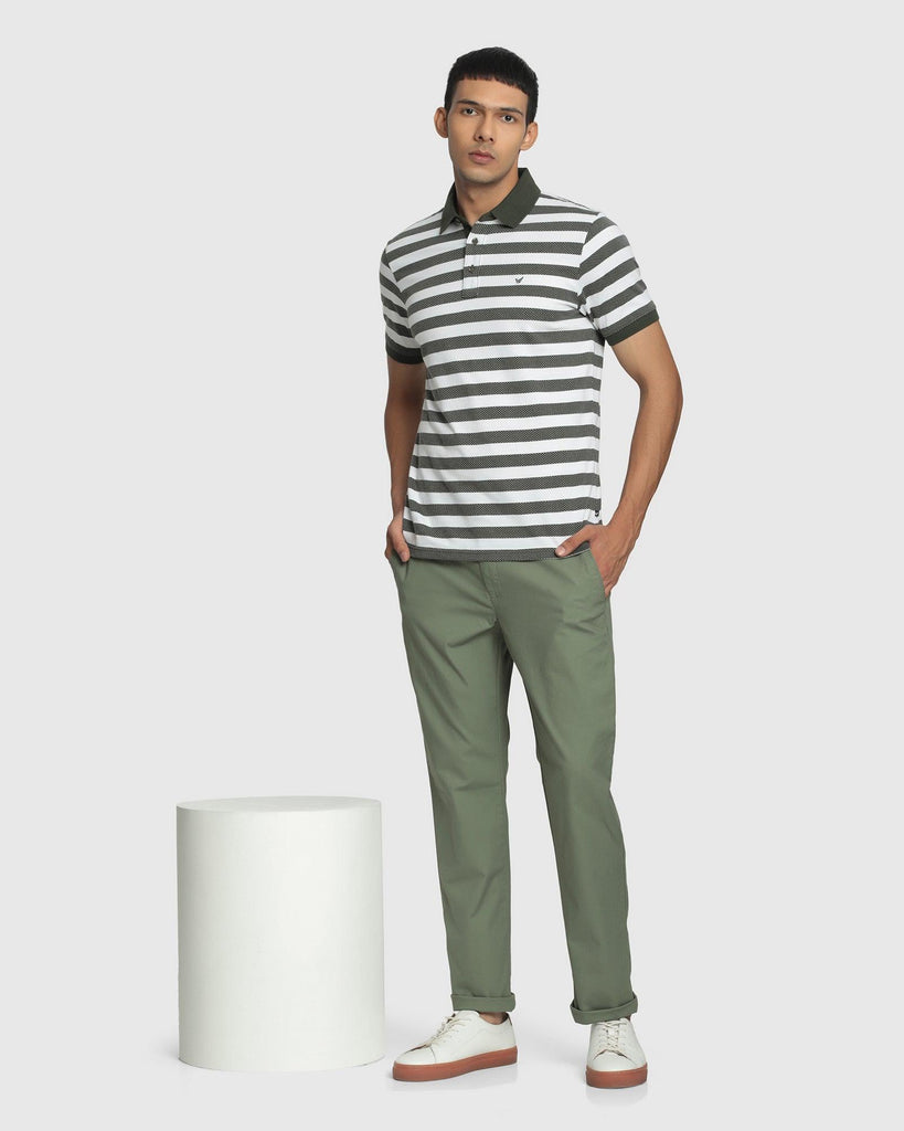 Slim Comfort B-95 Casual Green Textured Khakis - Crater