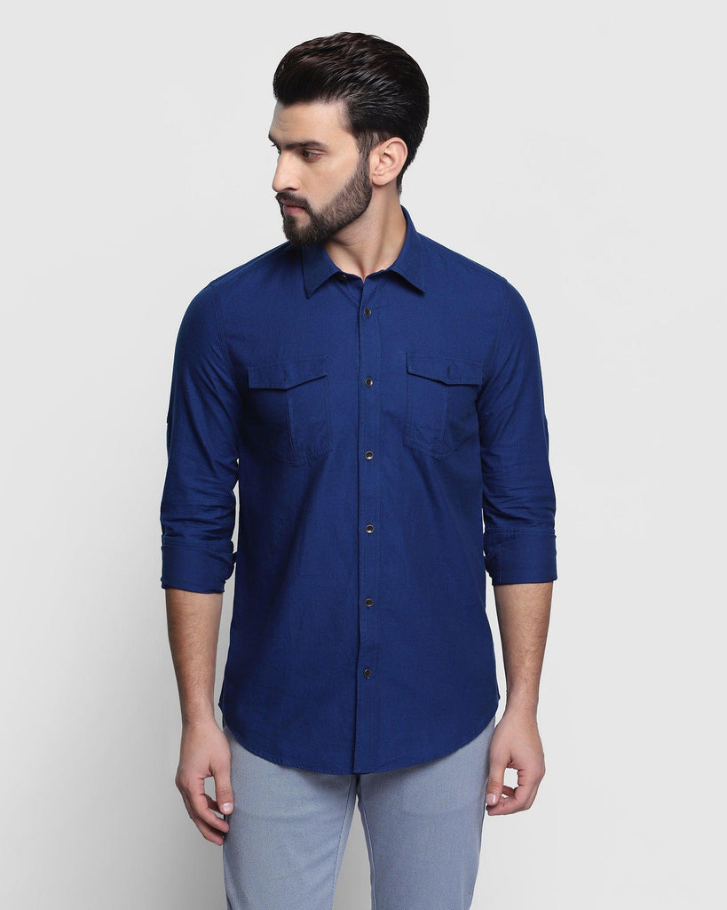 Casual Dark Indigo Textured Shirt - Dos