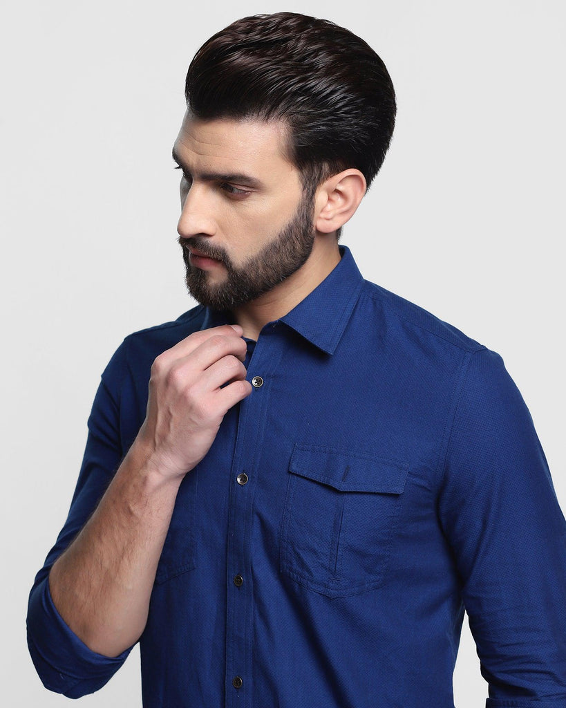 Casual Dark Indigo Textured Shirt - Dos