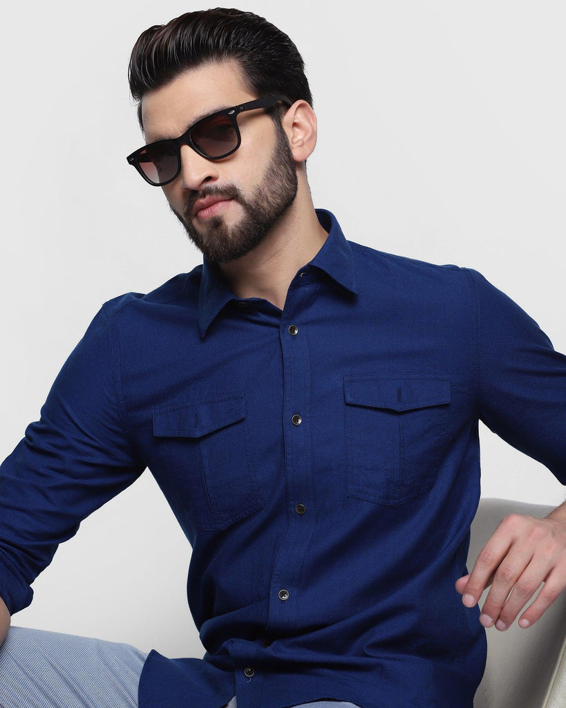 Casual Dark Indigo Textured Shirt - Dos