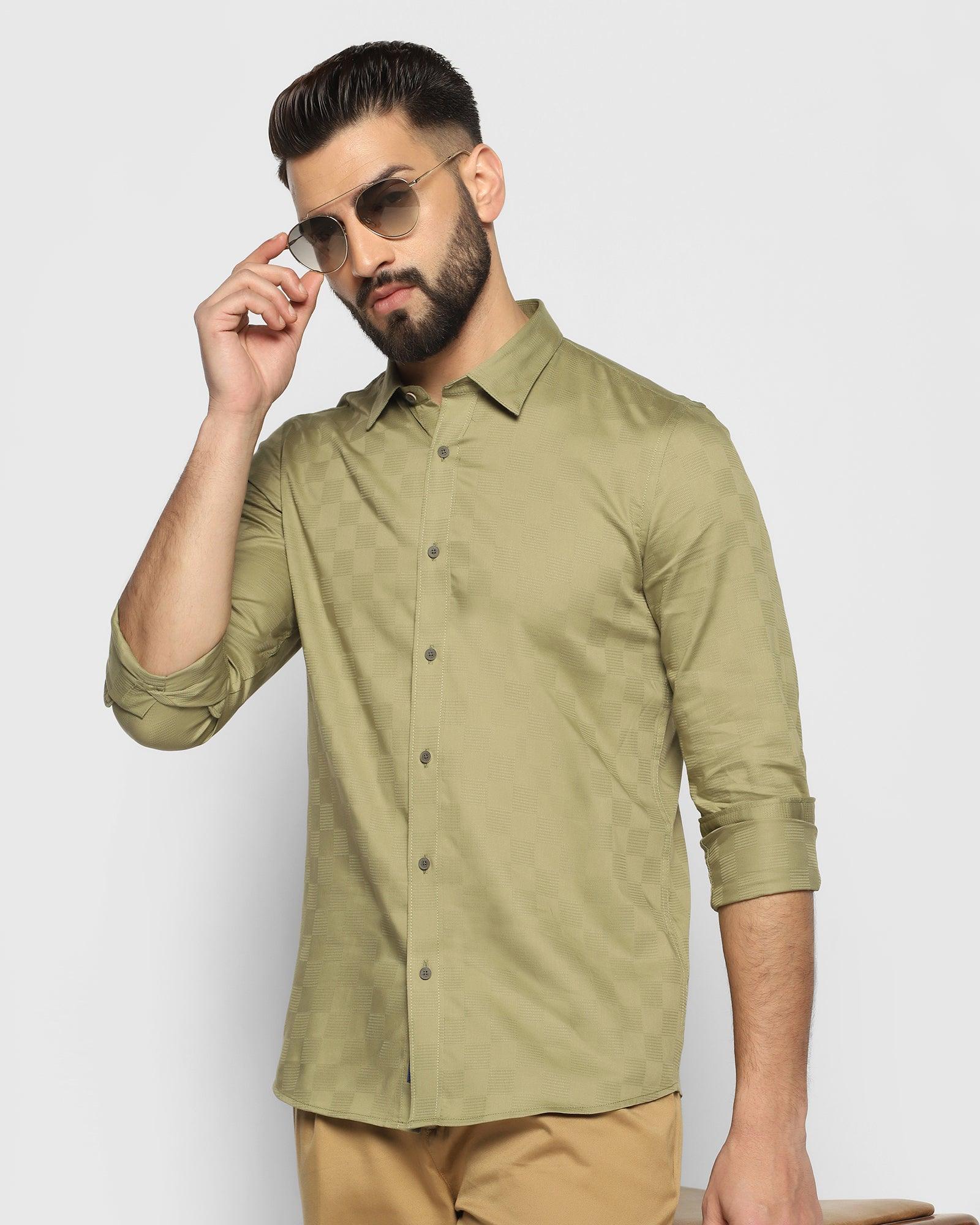 Casual Olive Textured Shirt - Bice