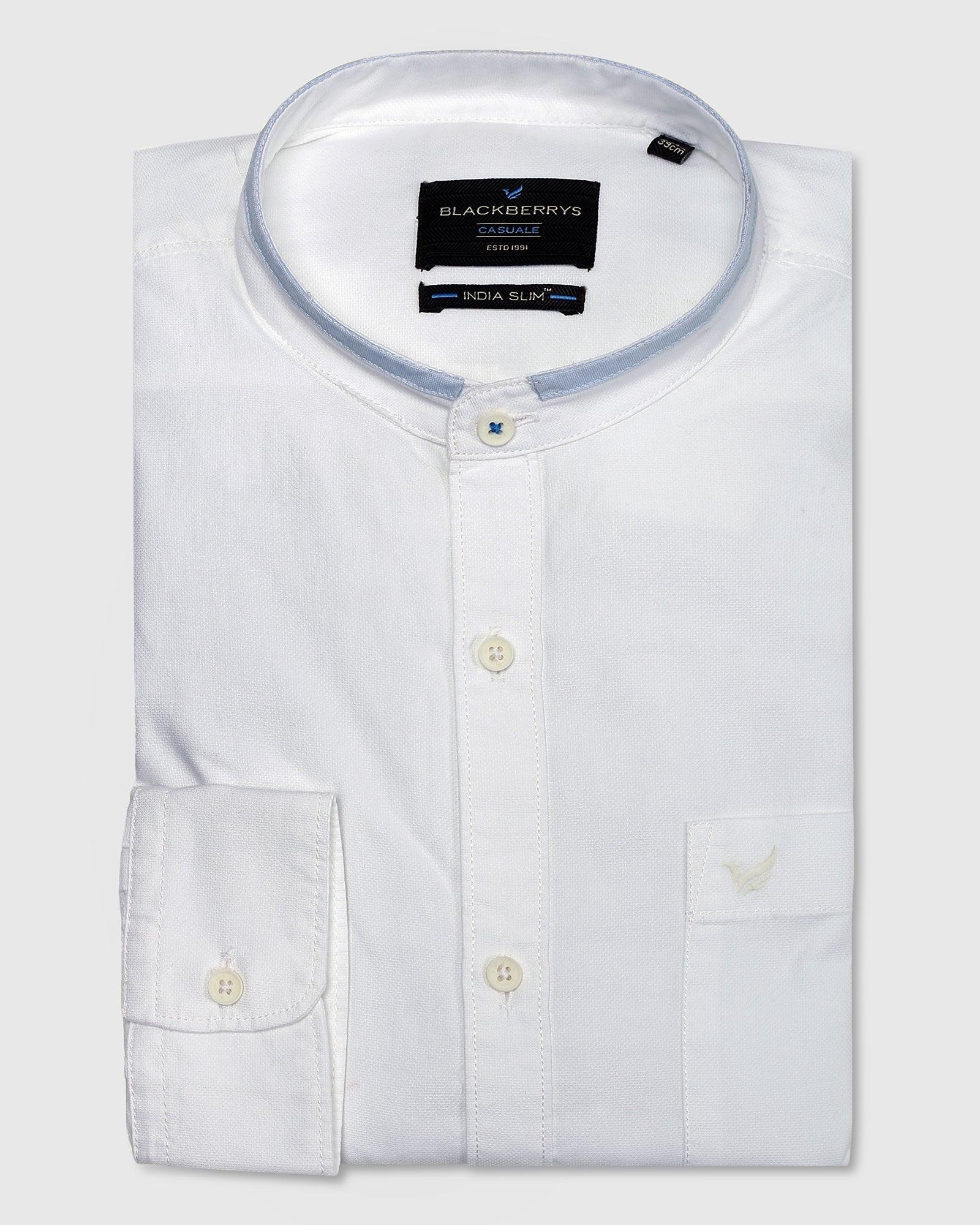 Casual White Textured Shirt - Crown