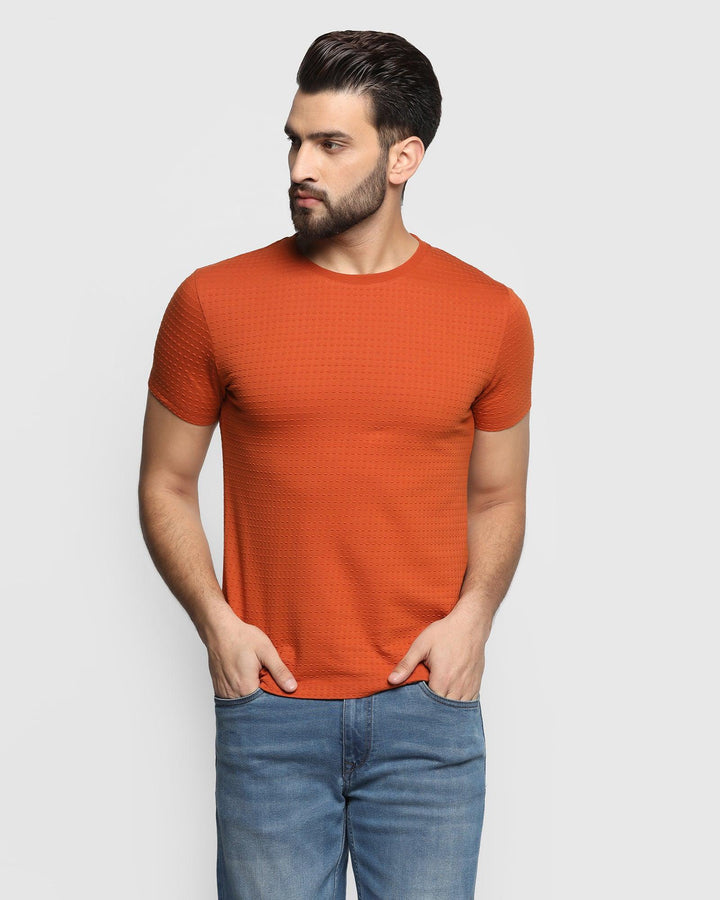 Crew Neck Rust Orange Textured T-Shirt - Sheath