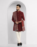 Textured Ethnic 2 Pcs Suit In Wine (Tren) - Blackberrys